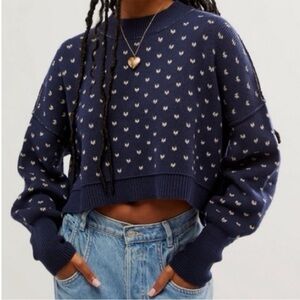 Free People Pattern Easy Street Cropped
Sweater in Navy